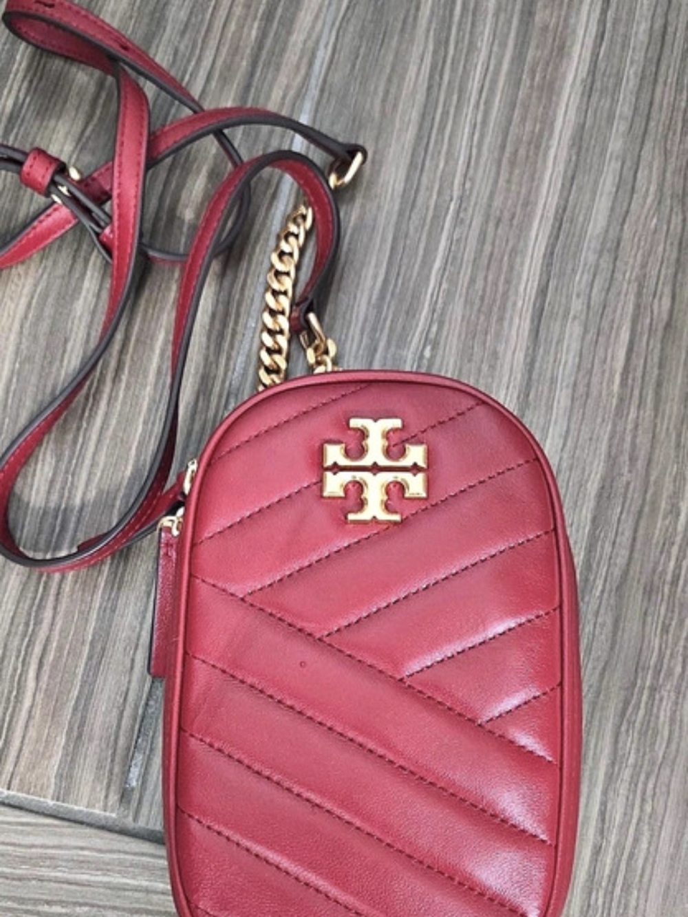 Tory Burch Kira Chevron Phone Crossbody Red